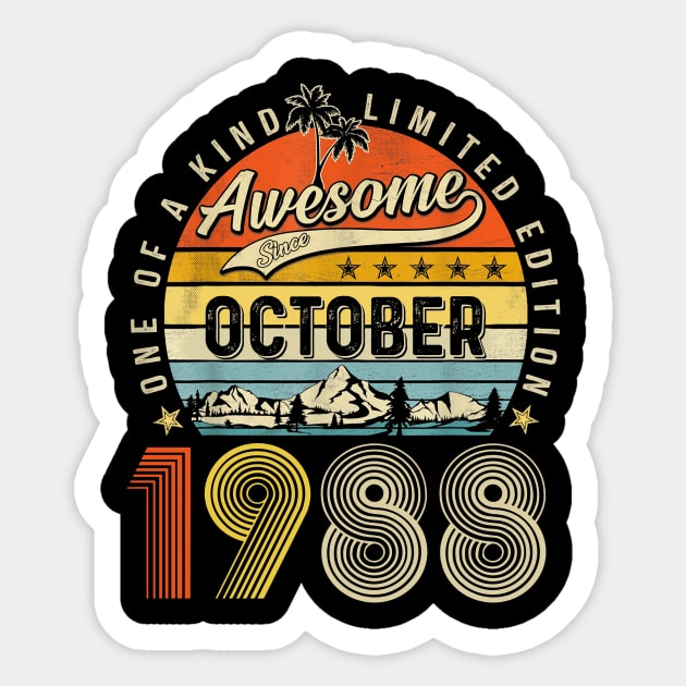 Awesome Since October 1988 Vintage 35th Birthday Sticker by Red and Black Floral